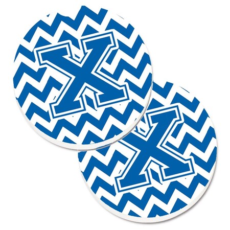 Carolines Treasures Letter x Chevron Blue and White Set of 2 Cup Holder Car Coaster CJ1056-XCARC